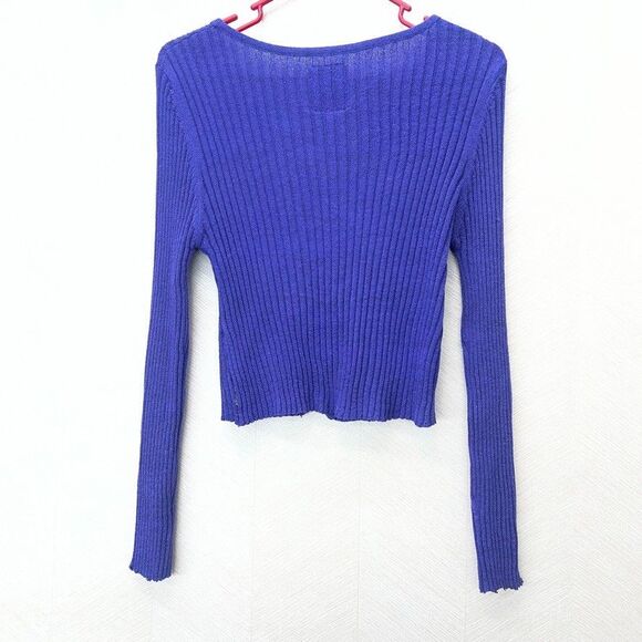Unif Long Sleeve Violet Purple Ribbed Knit Cropped Cardigan Sweater Womens XL - Picture 8 of 13